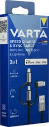 VARTA Speed Charge & Sync cable: 3in1 USB A to
Lightning/Micro/Type C Box