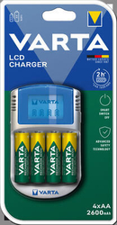 LCD Charger + 4 AA 2600 mAh R2U & 12V & USB 