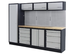 Dílenská stěna 2640x488x2000mm 9 zásuvek a skříňka, deska Multiplex MOBILIO GREY dílenský nábytek