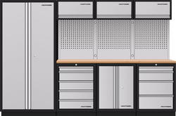 Dílenská stěna 2955x488x2000mm 9 zásuvek a skříňka, deska Multiplex MOBILIO GREY dílenský nábytek