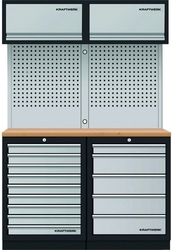 Dílenská stěna 1360x488x2000mm 14 zásuvek, deska Multiplex MOBILIO GREY dílenský nábytek