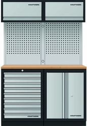 Dílenská stěna 1360x488x2000mm 9 zásuvek a skříňka, deska Multiplex MOBILIO GREY dílenský nábytek
