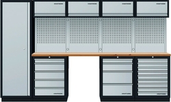 Dílenská stěna 3320x488x2000mm, deska Multiplex MOBILIO GREY dílenský nábytek