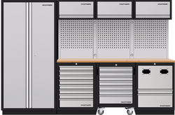 AKCE KW Dílenská stěna 2955x488x2000mm 17 zásuvek, skříňka a vozík Muliplex MOBILIO GREY dílenský nábytek